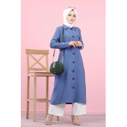 Veste longue pour femme - style chemise (Mode Musulmane) - Couleur bleu indigo