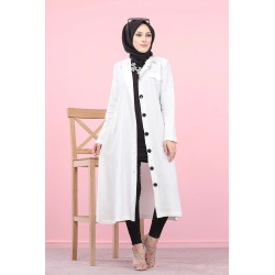 Veste longue pour femme - style chemise (Vetement Hijab) - Couleur blanc