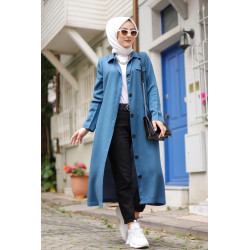 Veste longue pour femme - style chemise (Mode Musulmane) - Couleur bleu pétrole