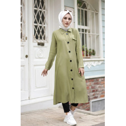 Veste longue pour femme - style chemise (Vetement femme voilée) - Couleur vert clair