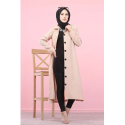 Veste longue pour femme - style chemise (Vetement Hijab) - Couleur rose poudré (Nude)