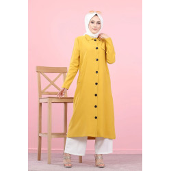 Veste longue pour femme - style chemise (Mode Musulmane) - Couleur jaune moutarde