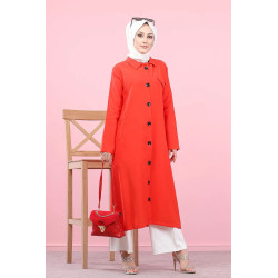 Veste longue pour femme - style chemise (Vetement Modest Fashion) - Couleur rouge...