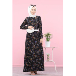 Robe longue fleurie (Vetement mastour pour femme voilée) - Couleur noire