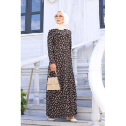 Flower dress (flower patterns) - Clothing for women veiled online - Black color