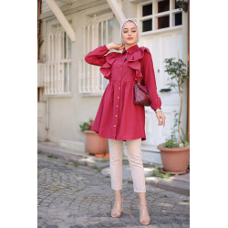 Chemise à froufrou (Vetement femme moderne) - Couleur bordeaux