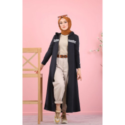 Veste longue zippée style sportswear (Robe Sport pour femme voilée) - Couleur noir