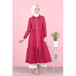 Veste zippée légère mi longue (Tenue ample pour femme voilée) - Couleur framboise
