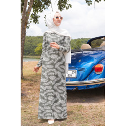 Robe longue imprimée motifs feuilles (Mode musulmane) - Couleur kaki