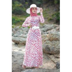 Long dress with original print (Mode Hijab 2021) - Pink and White Color