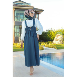 Robe Salopette avec ceinture pour femme - Couleur bleu indigo