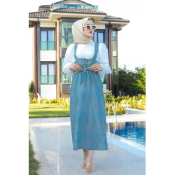 Robe Salopette avec ceinture pour femme - Couleur bleu gris