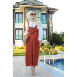Robe Salopette avec ceinture pour femme - Couleur brique