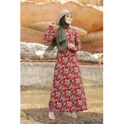 Long floral dress on a black-and-coloured background Grenat for veiled women (Fashion...