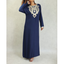 Robe orientale brodée avec strass pour femme - Couleur Bleu marine