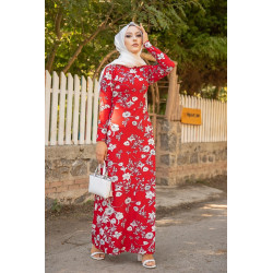 Robe longue fleurie (Boutique en ligne Hijab Street & Outfit) - Couleur rouge