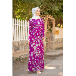 Robe longue fleurie (Boutique en ligne Hijab Outfit Style Summer) - Couleur Violet