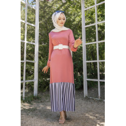 Women's two-material long dress (Modern Clothing-Hijab) - Pink Colour