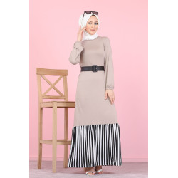 Robe longue bi-matière à rayures fluide pour femme (Vêtements Modest Fashion modernes)...
