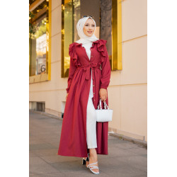 Robe longue boutonnée ouverte (Vetement chic pour femme voilée) - Couleur Bordeaux