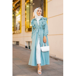 Long buttoned frilly dress (Fashionable Hijab Dress for Veiled Women) - Mint Color