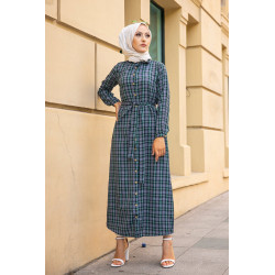 Robe boutonnée écossaise longue avec ceinture assortie pour femme (Vetement Modest...