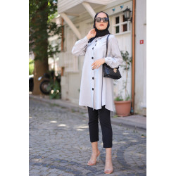 Mid-long medium long fluid shining shiny (Shirt Woman Hijab 2021) - Color Light Gray