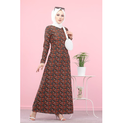 Robe longue à fleurs (Mode Pudique) pour femme - Couleur Kaki