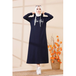 Robe décontractée avec capuche style moderne et sport (Hijab mode) - Couleur bleu marine