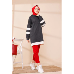 Tunique décontractée avec capuche (Sweat long pour hijab) - Couleur anthracite avec...
