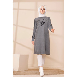 Long printed button "Keep on loving" - Color gray