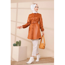 Tunique brillante avec ceinture (Vêtement moderne pour femme voilée) - Couleur brique