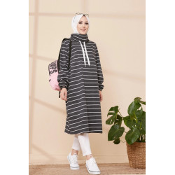 Long and ample women's stripes (Hijab casual) - Color anthracite