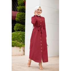 Robe boutonnée avec ceinture pour femme voilée (Vêtement Hijab Chic - Boutique en ligne...