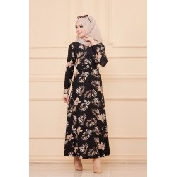 Women's Eastern Flower Robe (Muslim Fashion-New 2022) - Black Colour