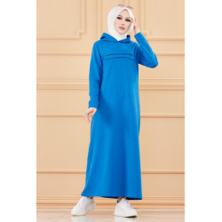 Robe longue style moderne avec capuche (Vetement hijab - Mode musulmane) - Couleur bleu