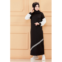 Robe moderne style décontracté (Vêtement moderne femme musulmane) - Couleur noir et blanc