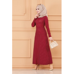 Robe longue à pois pour femme (Vêtement hijab Paris) - Couleur bordeaux