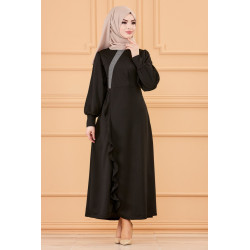 Robe longue Chic pour femme (Tenue hijab) - Couleur noir