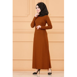 Robe longue à pois pour femme (Vetement musulman chic) - Couleur tabac