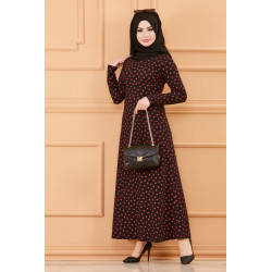 Robe à pois pour femme - Couleur noir et fuchsia