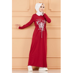 Women's casual dress (Muslim mode) - burgundy color