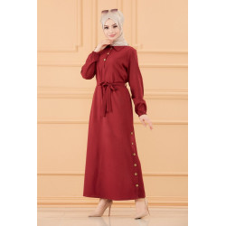 Long-cut dress with women's belt (Clothing style dressed for hijab) - burgundy