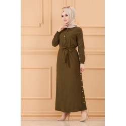 Long-cut dress with women's belt (Clothing style dressed for hijab) - Color khaki