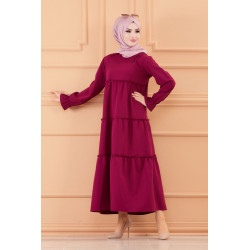 Robe ample style habillé pour femme (Vêtement islamique chic pour hijab) - Couleur prune