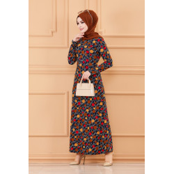 Extra long print round-Color patterns indigo blue