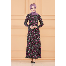 Robe maxi-longue avec motif moderne - Couleur prune