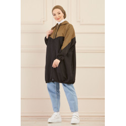 Veste décontractée pour femme - Tunique sport large avec capuche - Couleur noir et kaki