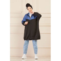 Veste décontractée pour femme - Tunique sport large avec capuche - Couleur noir et bleu...