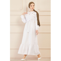 Robe blanche brodée (Vetement élégant pour femme voilée) - Couleur blanc